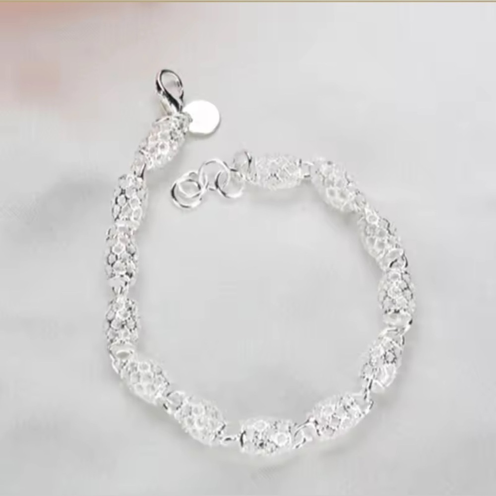 NIB S925 Sterling Silver Flower Beads Bracelet Hollow Ball Adjustable Chain - Picture 9 of 13